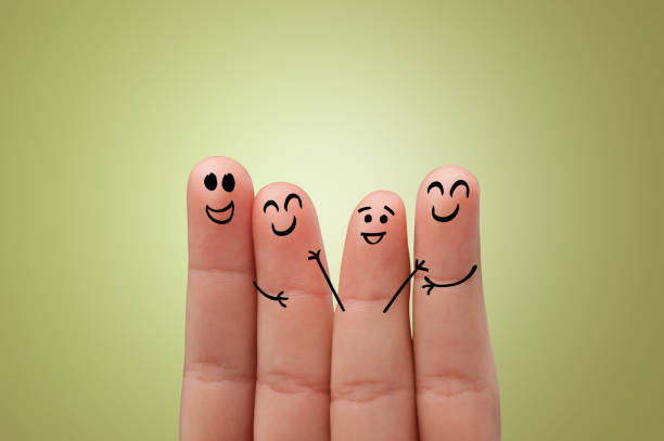 happy little fingers smiling and hanging together - dedo ilustrações imagens e fotografias de stock