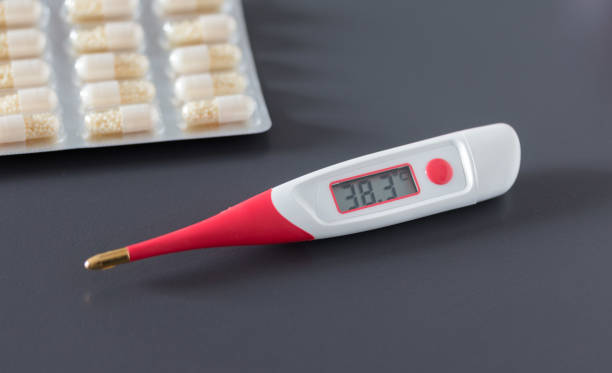 istock Fever thermometer on the desk, 38 degrees Celsius 1132073508