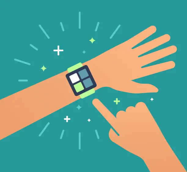 Vector illustration of Smart watch health tracker mobile device.