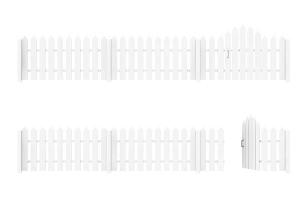 istock White Fence with Opened and Closed Door in Clay Style. 3d Rendering 1132075974