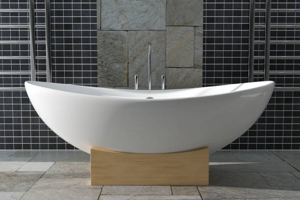istock Modern White Bathtube in Bathroom Interior. 3d Rendering 1132076060