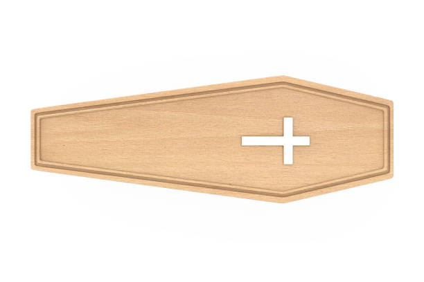 istock Wooden Coffin With Golden Cross and Handles. 3d Rendering 1132076174