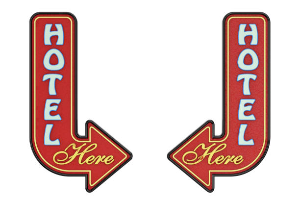 istock Vintage Rusty Metal Hotel Here Arrow Sign. 3d Rendering 1132076288