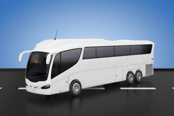 istock Big White Coach Tour Inter City Travel Bus. 3d Rendering 1132076313