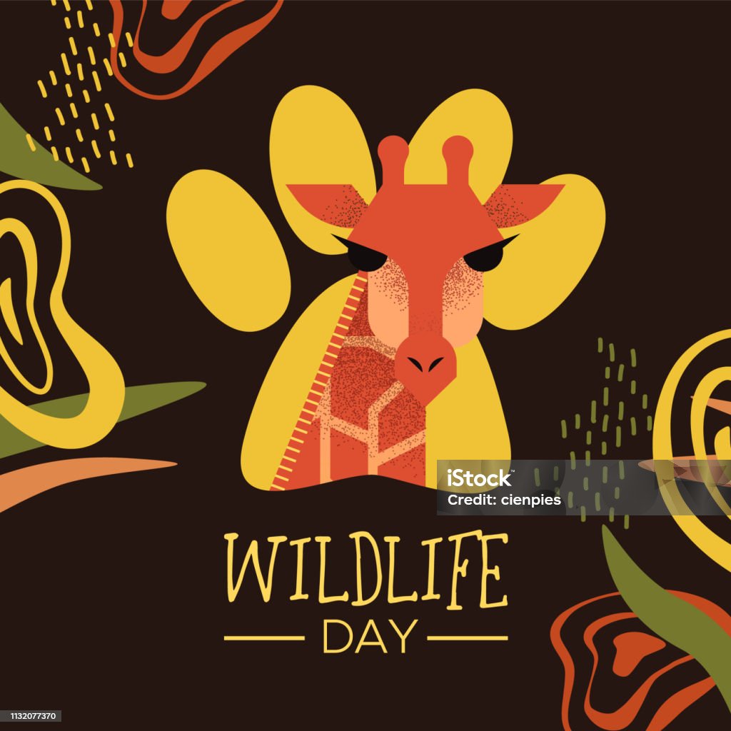 Vetores de Cartão Do Giraffe Do Dia Dos Animais Selvagens Com Arte