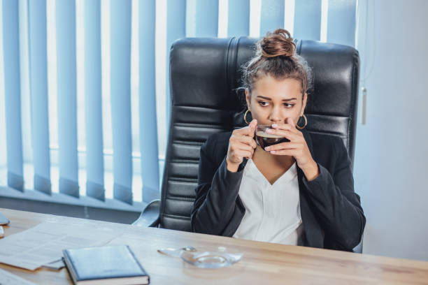 istock Young business lady works in the office. 1132078528
