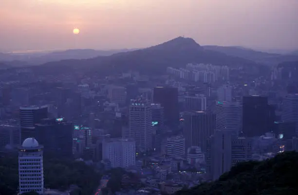the view from the Seoul Tower in the city centre of Seoul in South Korea in EastAasia.  Southkorea, Seoul, May, 2006