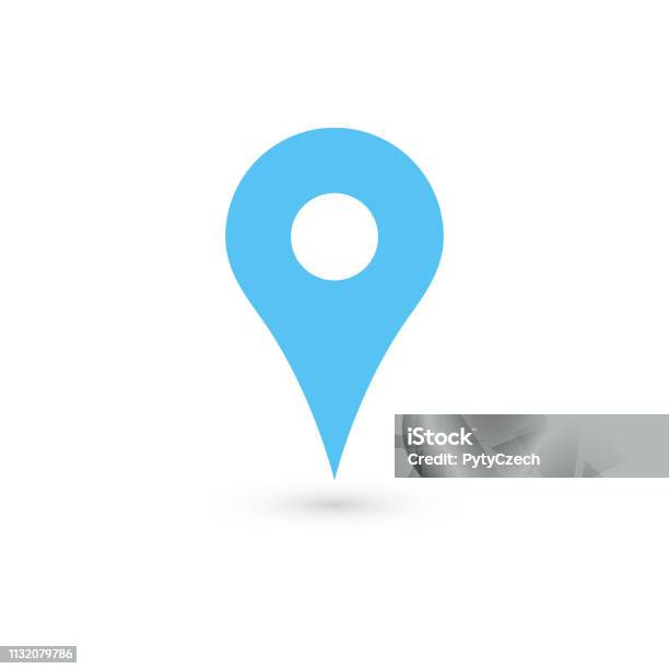 Blue Map Pointer With Dropped Shadow On White Background Eps10 Vector Illustration Stock Illustration - Download Image Now