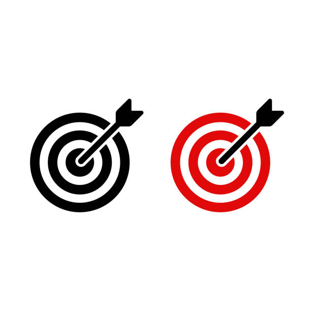 значок цели со стрелкой - target archery target shooting bulls eye stock illustrations