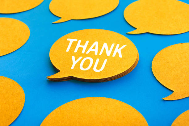 Thank you concepts with chat,speech bubble icons on blue color background stock photo