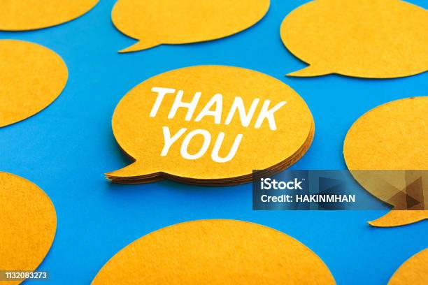 Thank You Concepts With Chatspeech Bubble Icons On Blue Color Background Stock Photo - Download Image Now