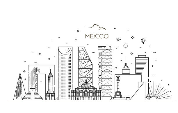 Mexico city skyline on a white background. Flat vector illustration Linear banner of Mexico city. Business travel and tourism concept with modern buildings mexico city stock illustrations