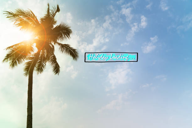 Holiday loading with coconut trees over clear sky on day noon light