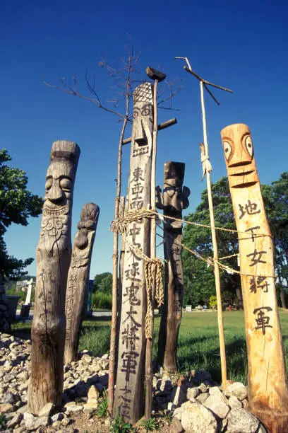 a korean wood sculptures Park  in city centre of Seoul in South Korea in EastAasia.  Southkorea, Seoul, May, 2006