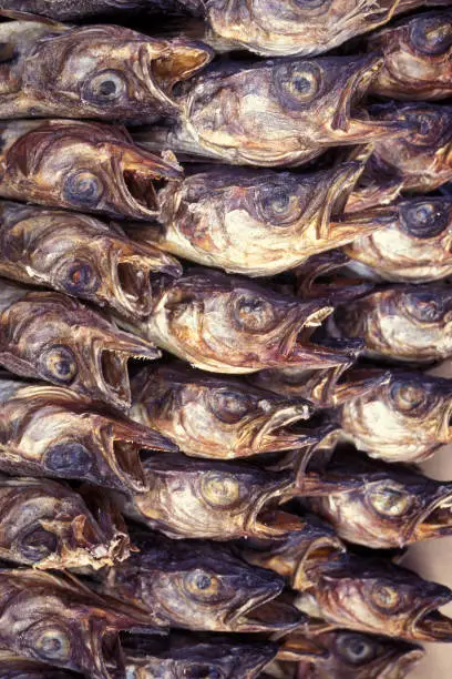 dry fish at a fishmarket on a foodmarket market in the city of Seoul in South Korea in EastAasia.  Southkorea, Seoul, May, 2006