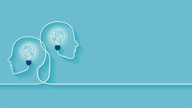 ilustraciones, imágenes clip art, dibujos animados e iconos de stock de vector de dos cabezas humanas hechas de engranajes con forma de bombilla en el interior. - learning and development