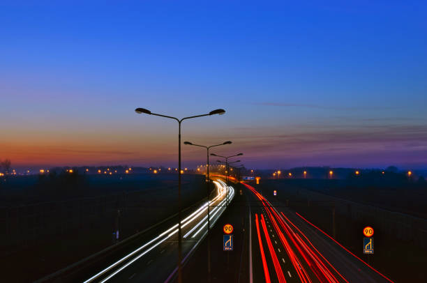 traffic on the highway at night