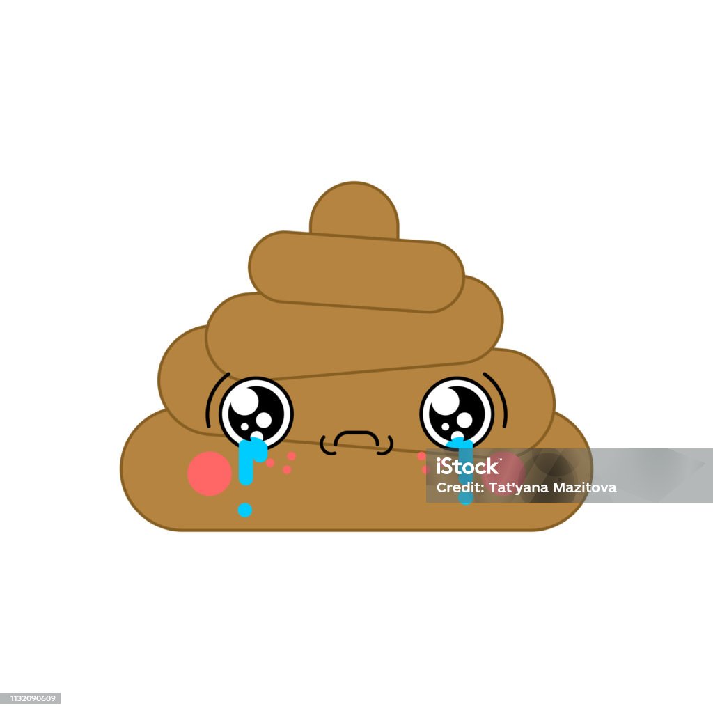 Sad shit Kawaii face Cute cartoon. Funny poop Crying. turd Animal Dung stock vector