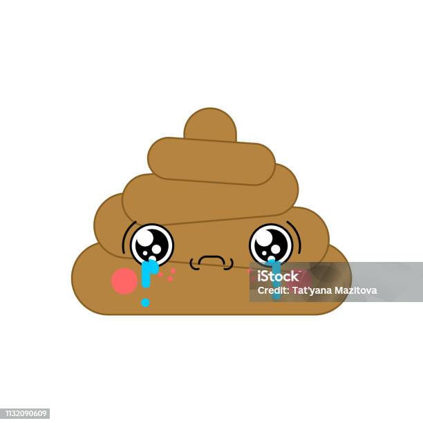 Sad Shit Kawaii Face Cute Cartoon Funny Poop Crying Turd Stock Illustration - Download Image Now