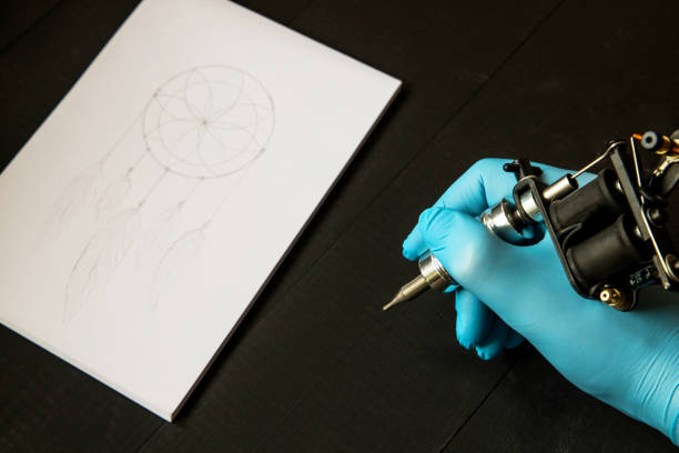 istock tattoo accesories with tattoo sketch. 1132092068