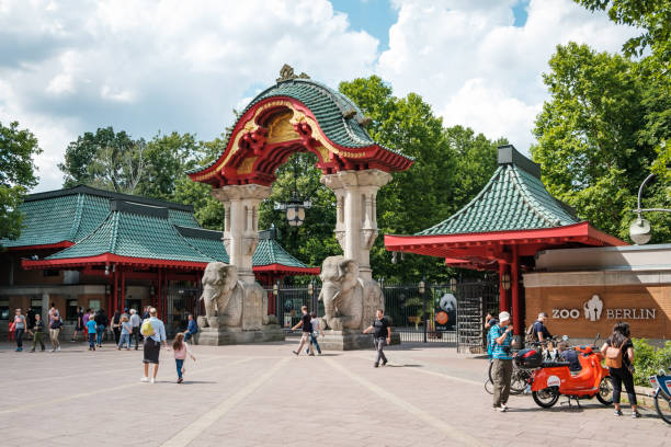 The Entrance Gate (Elephant Gate) of the Berlin Zoo / Zoological Garden in Berlin, Germany stock photo