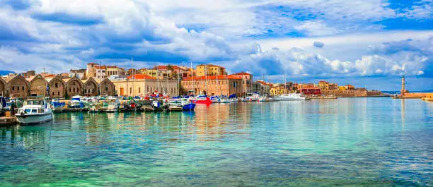 Photo of Beautiful Greece series - panaorama of picturesque old town Chania. Crete island