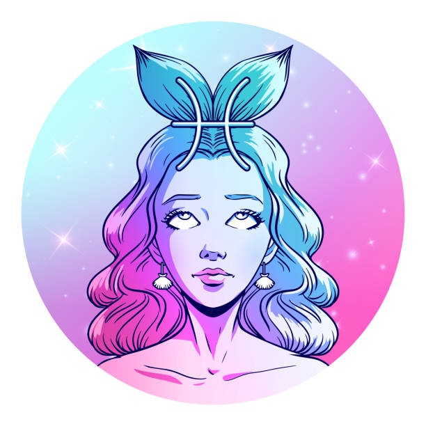 Pisces zodiac sign artwork, beautiful girl face, horoscope symbol, star sign, vector illustration Pisces zodiac sign artwork, beautiful girl face, horoscope symbol, star sign, vector illustration pisces fish tattoo designs drawing stock illustrations