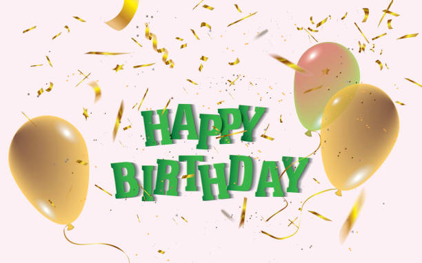 istock Happy birthday banner with orange balloons and defocused confetti isolated on pink background 1132102596