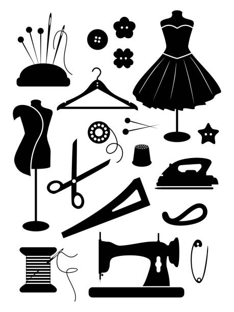 sylwetka do szycia. ilustracja wektorowa. - guzik artykuł do szycia stock illustrations