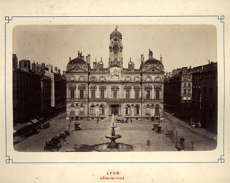 Vintage photograph of the Hotel de Ville, Lyon, France, 19th Century, c.1880, 19th Century. The city hall of the City of Lyon and one of the largest historic buildings in the city.