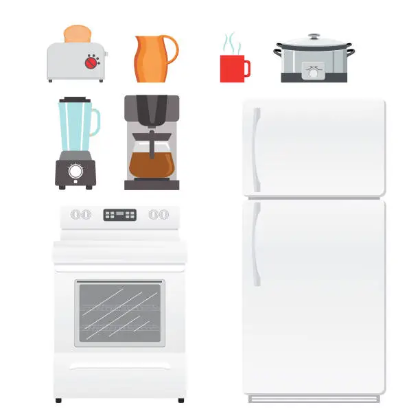 Vector illustration of Set Of Kitchen Objects And Appliances