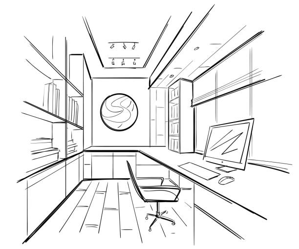 istock Office in a sketch style. Hand drawn office furniture. Vector illustration. 1132106408