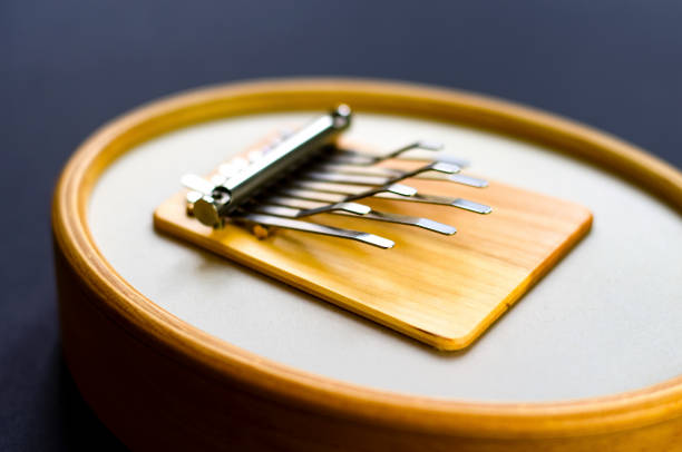 thumb piano or kalimba, close-up view of tines - plucking an instrument imagens e fotografias de stock