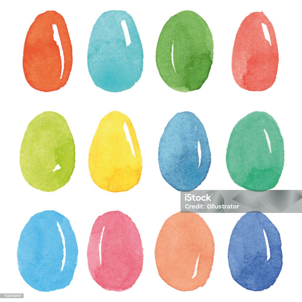 Watercolor eggs illustration Vectorized set of watercolor multicolored eggs Abstract stock vector
