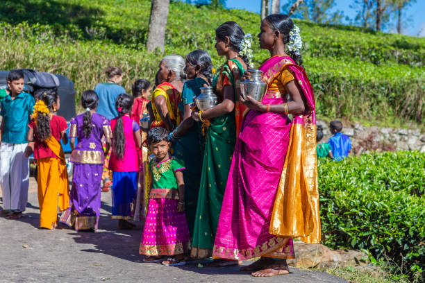 Haputale, Sri Lanka - December 26, 2018: Traditional Hindu celebration near tea plantation in Haputale, Sri Lanka.