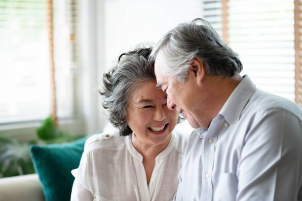 istock Asian senior couple in love laughing. 1132112843