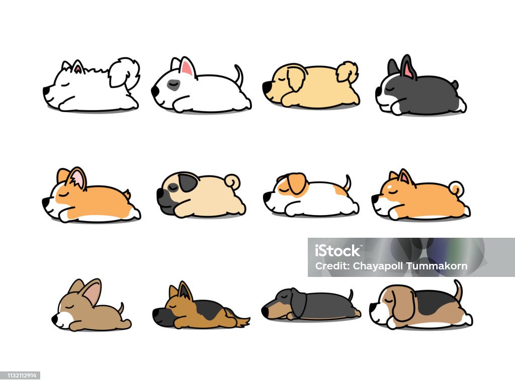 Lazy Dog Sleeping Cartoon Icon Set Vector Illustration Stock Illustration -  Download Image Now - iStock