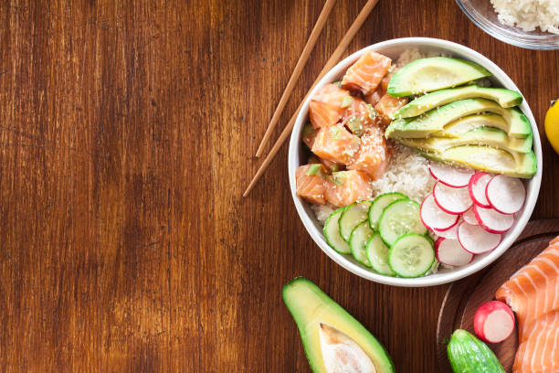 istock Poke bowl, traditional Hawaiian raw fish salad 1132113655