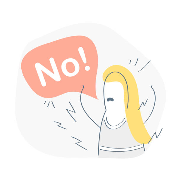 istock Angry cartoon woman says No, she annoyed with bad attitude making stop, saying no 1132113808