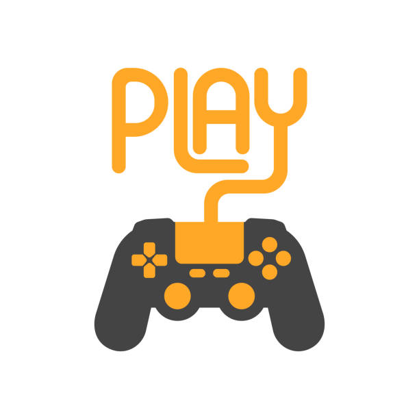 ilustrações de stock, clip art, desenhos animados e ícones de play text lettering with videogame gamepad device design print - gamepad joystick keypad white background