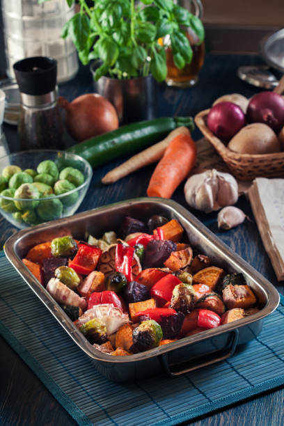 istock Roasted vegetables on baking metal tray 1132115785
