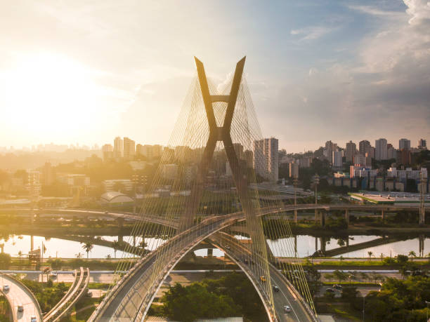 Ponte Octavio Frias de Oliveira, famous cable stayed bridge at Sao Paulo stock photo