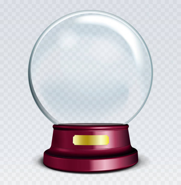 istock Vector Empty Snow Globe. White transparent glass sphere on a stand with Metal Sign with glares and highlights. 1132117158