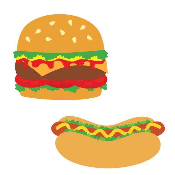 ilustrações, clipart, desenhos animados e ícones de hamburger do vetor e gráficos quentes da ilustração do cão - food picnic hot dog unhealthy eating