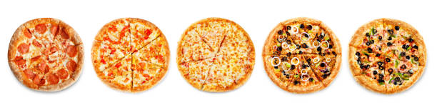 istock Set of pizzas: pepperone, cheese, chicken and tomatoes, tuna, shrimp 1132117692