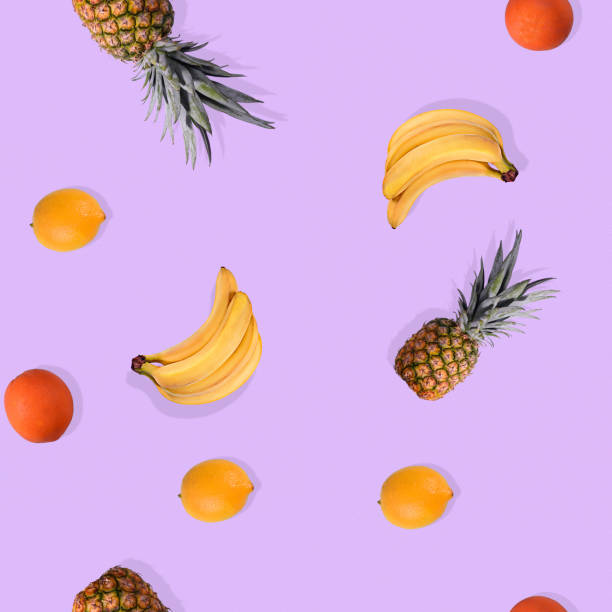 istock Summer tropical background, pineapple , banana and lemon. seamless pattern 1132118695
