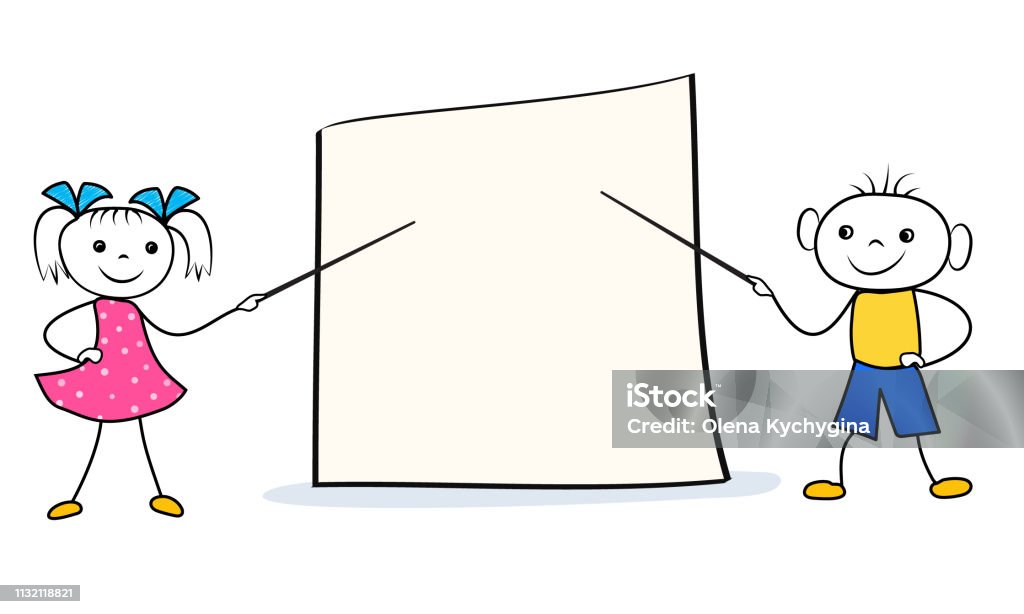 Ilustración de Chica De Dibujos Animados Y Niño Con Punteros En El Tablero  De Presentación En Blanco Concepto De Trabajo En Equipo O Diseño De  Conferencias Ilustración Vectorial y más Vectores Libres