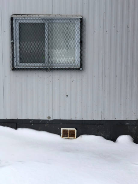 istock Snow on a construction office shed. 1132121773