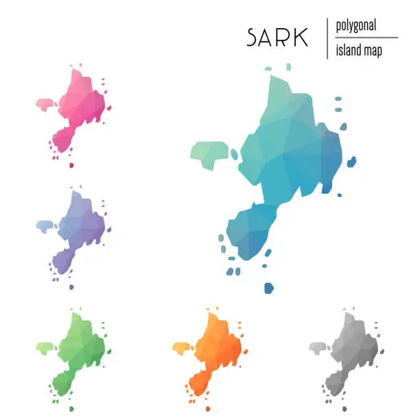 Vector illustration of Set of vector polygonal Sark maps filled with bright gradient of low poly art.