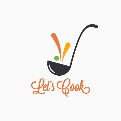 Soup ladle with food splash concept. Cooking spoon design on white background 8 eps